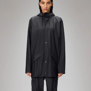 Rains | Unisex Black Hooded Waterproof Rain Jacket